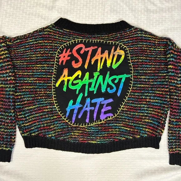 Upcycled Pride Knit Cropped Sweater with Hand stitching M (no tag) - Picture 2 of 5